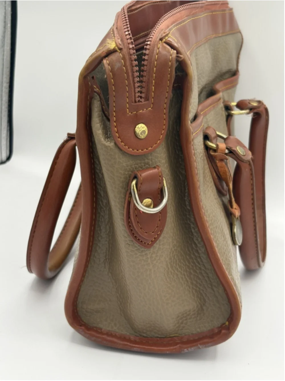 Dooney & Bourke Brown Olive Satchel Bag with Logo, Bag Charm, Zip, Gold Hardware
